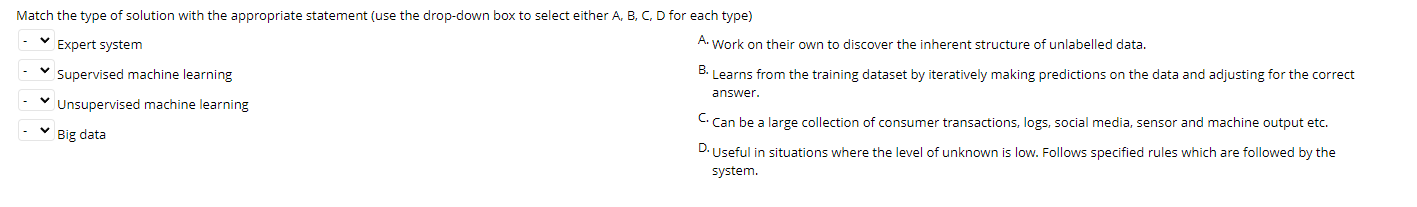 Match the type of solution with the appropriate