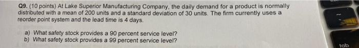 29. (10 points) At Lake Superior Manufacturing