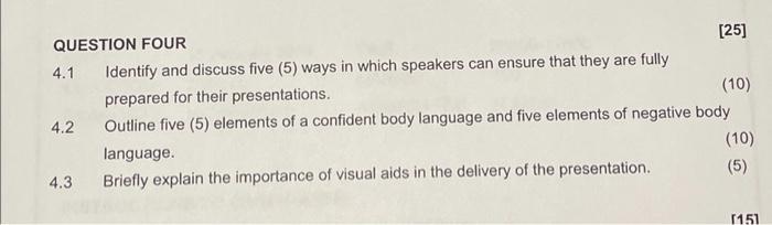 QUESTION FOUR [25] 4.1 Identify and discuss five