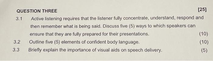 QUESTION THREE [25] 3.1 Active listening requires