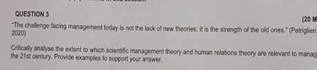 "the challenge fafacing management t QUESTION 3