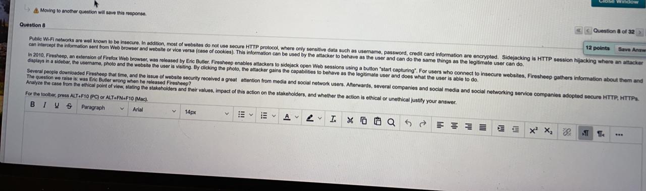 Close Window Moving to another question will save