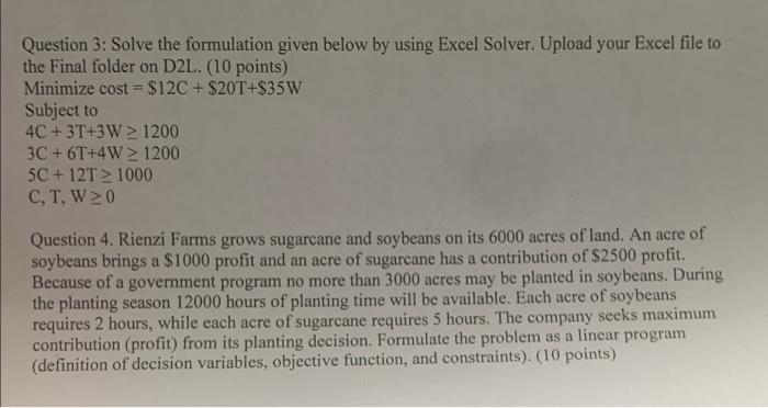 Need help with question 4 what is the formulation