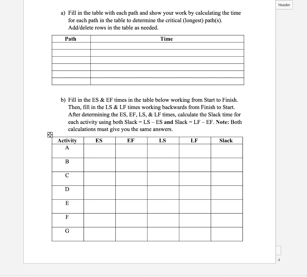 3 3. You are given the activity information below