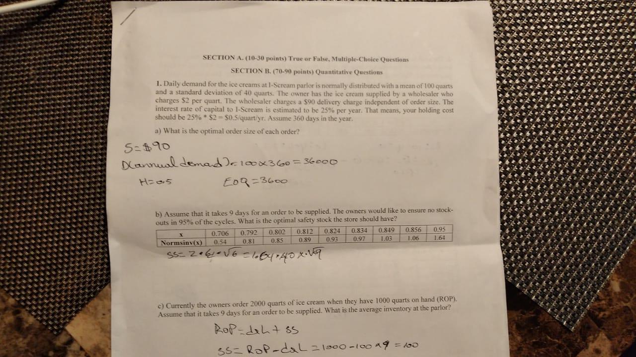SECTION A. (10-30 points) True or False,