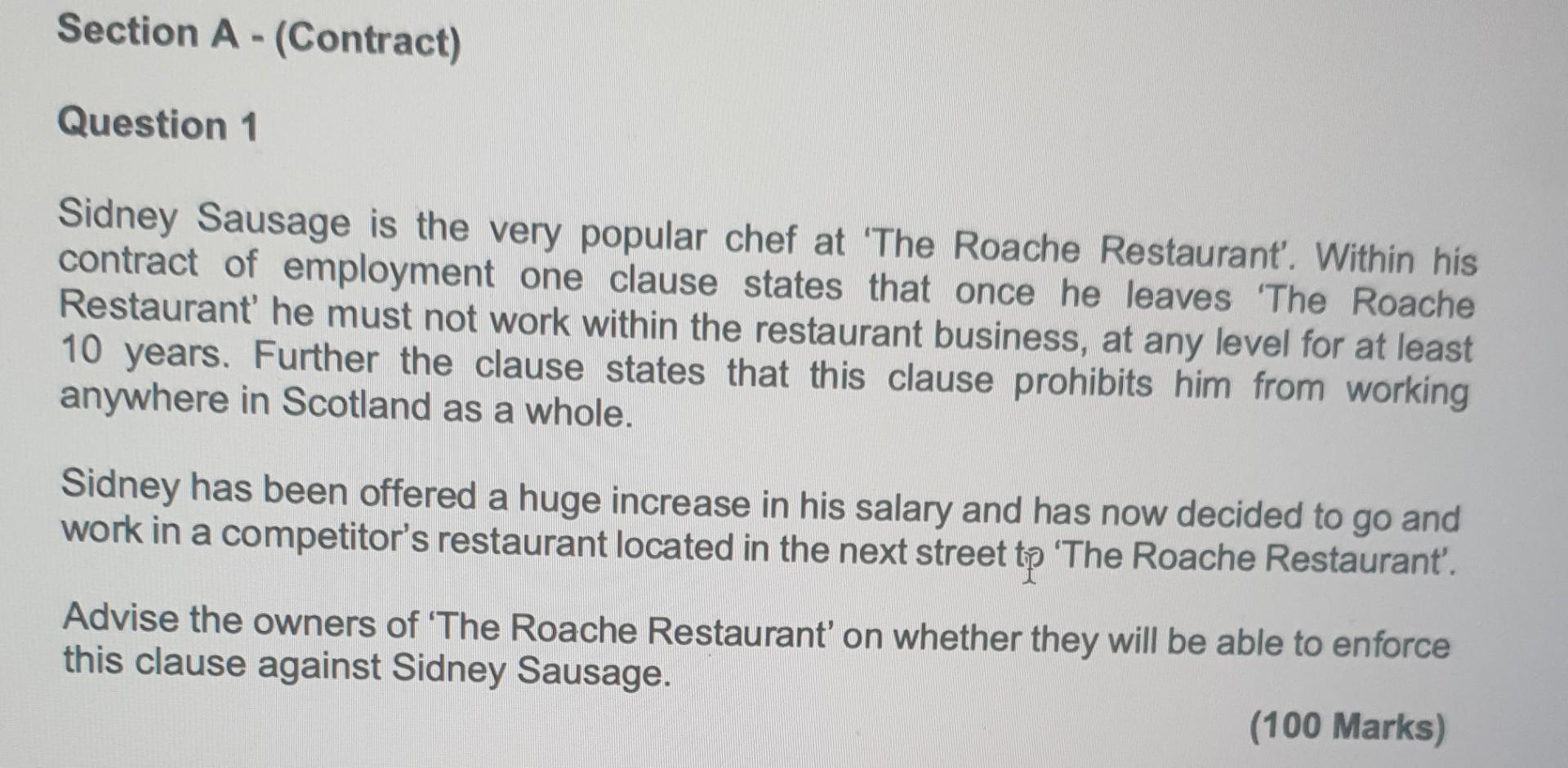 Section A - (Contract) Question 1 Sidney Sausage