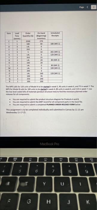 please solve using excel, thank you! Page MRP-2