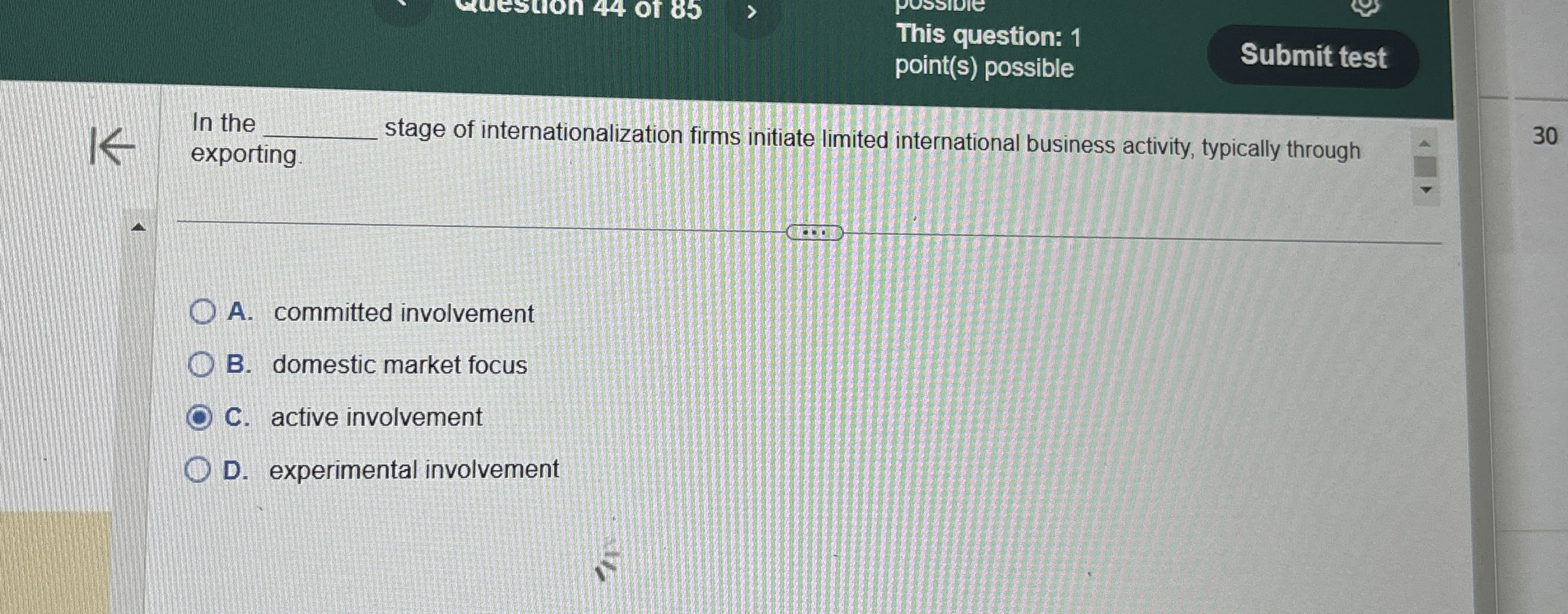This question: 1 point ( s ) possible In the