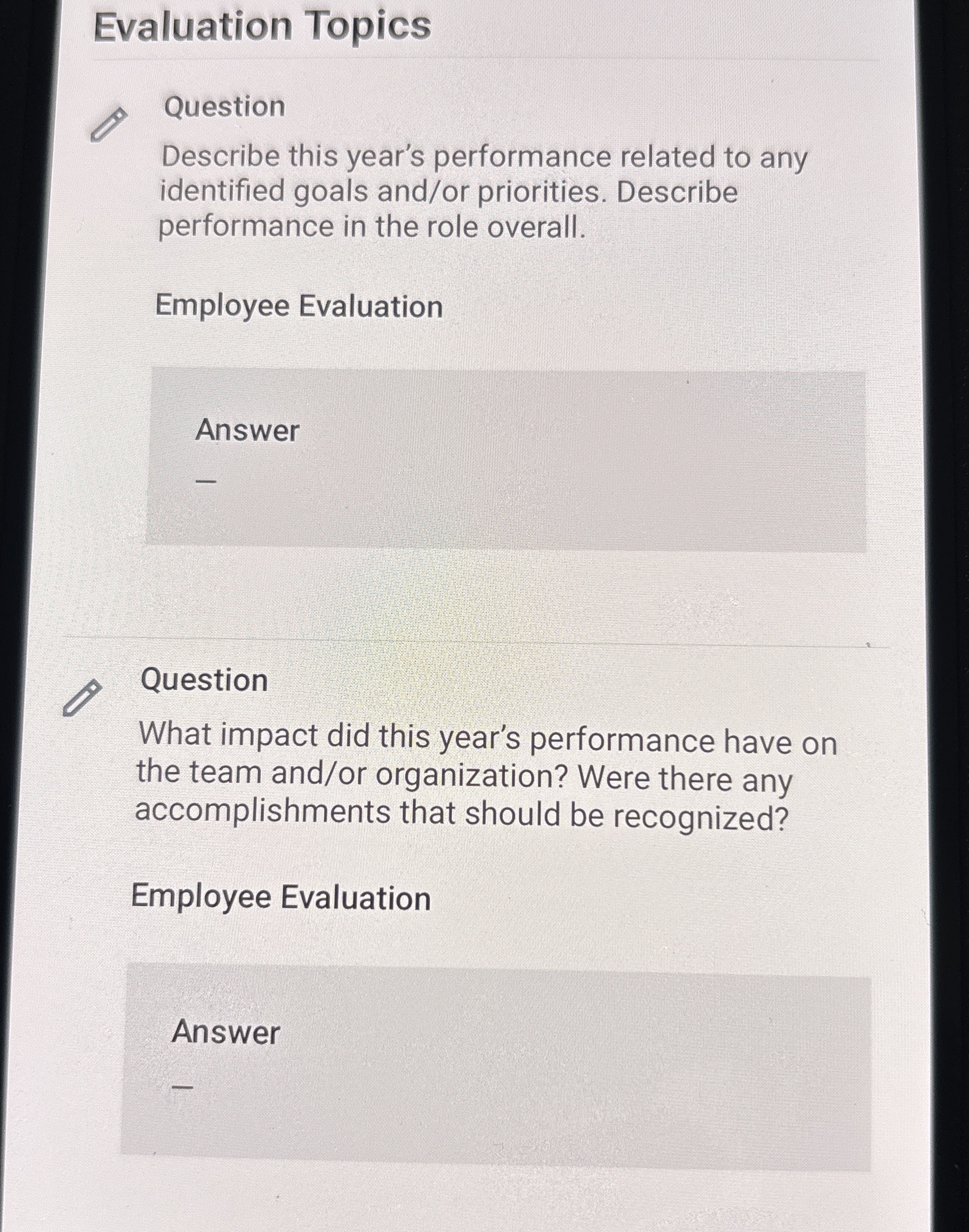 What does this mean Evaluation Topics Question