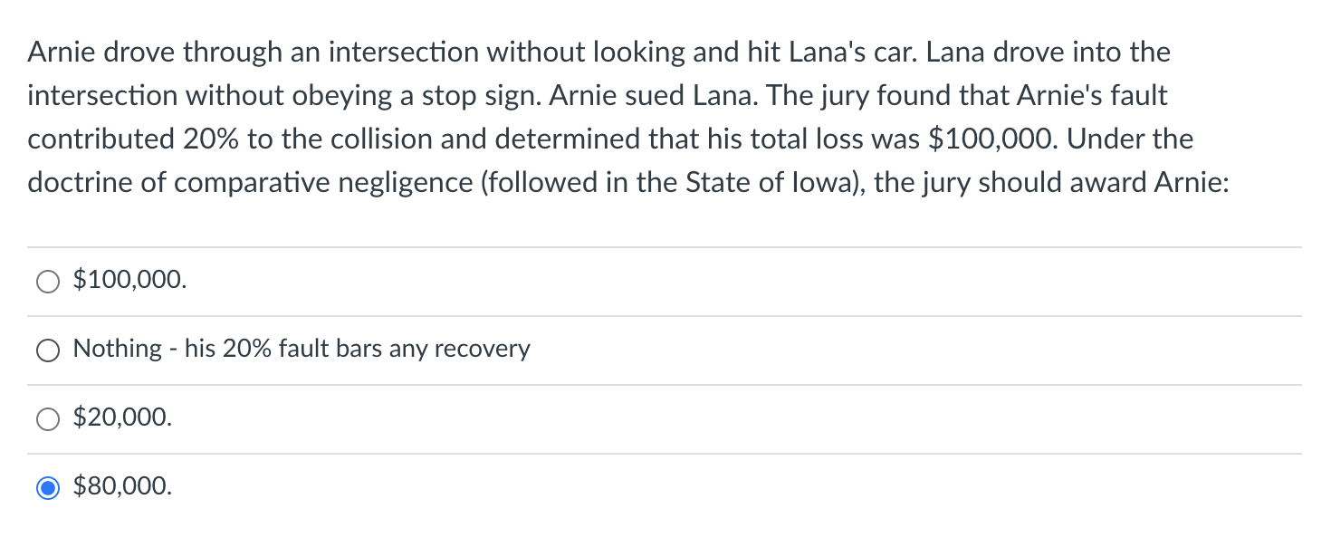 Arnie drove through an intersection without