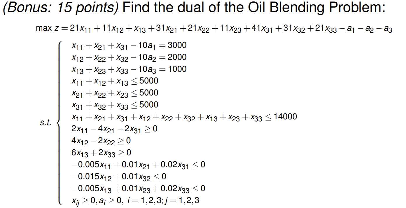 (Bonus: 15 points) Find the dual of the Oil