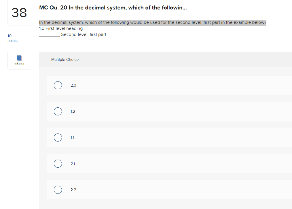 MC Qu. 20 In the decimal system, which of the