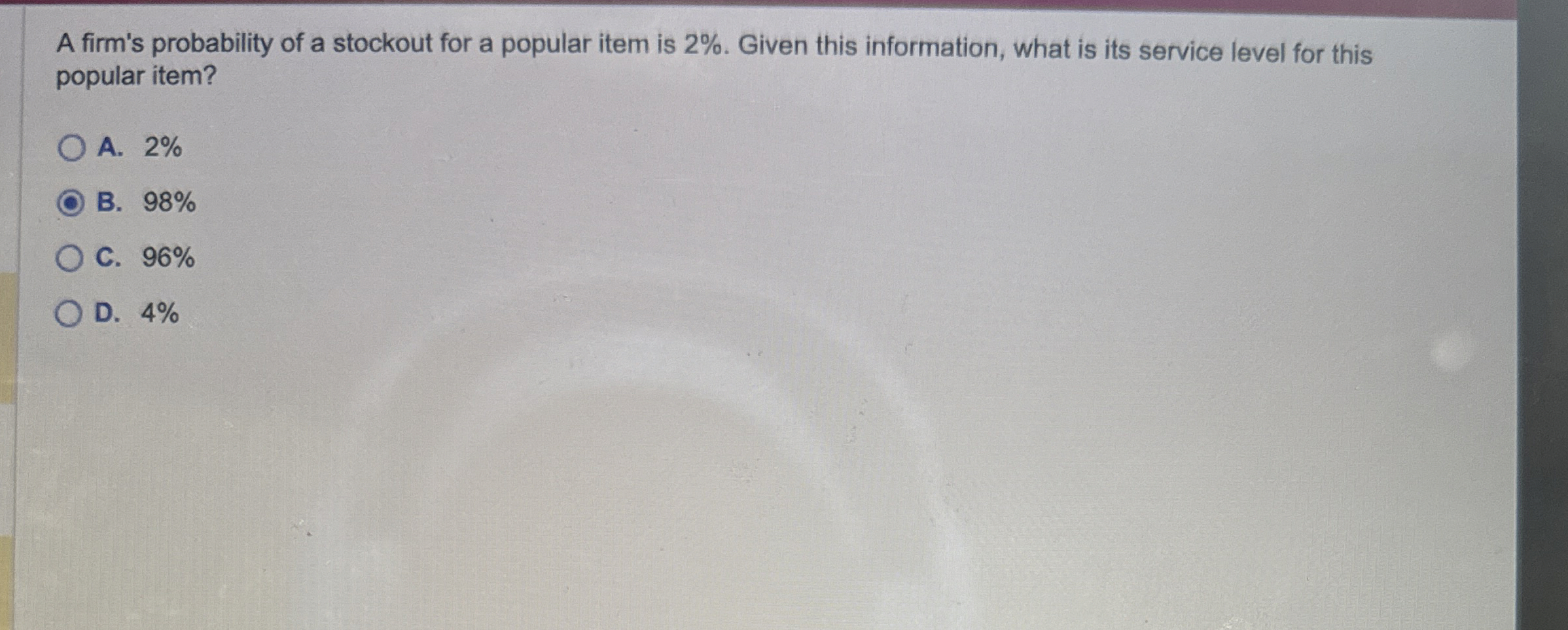 A firm's probability of a stockout for a popular