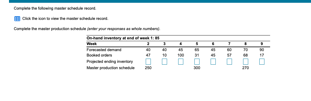 Complete the following master schedule record. E:
