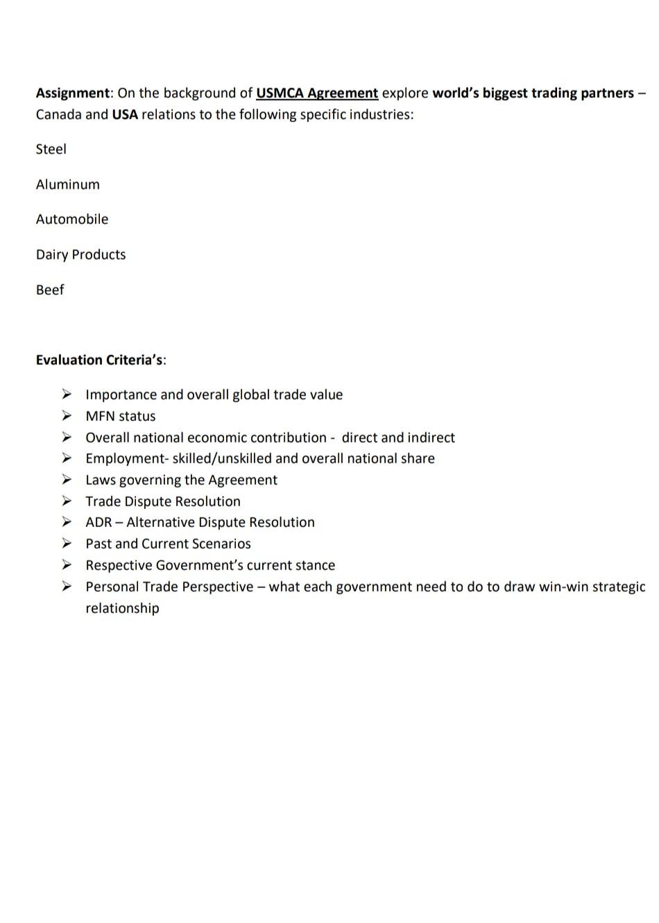 Assignment: On the background of USMCA Agreement
