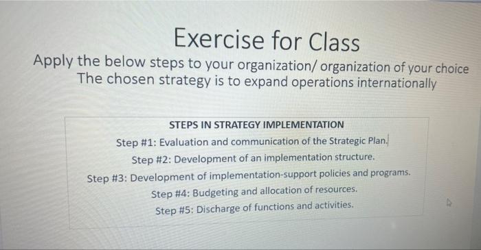 Exercise for Class Apply the below steps to your