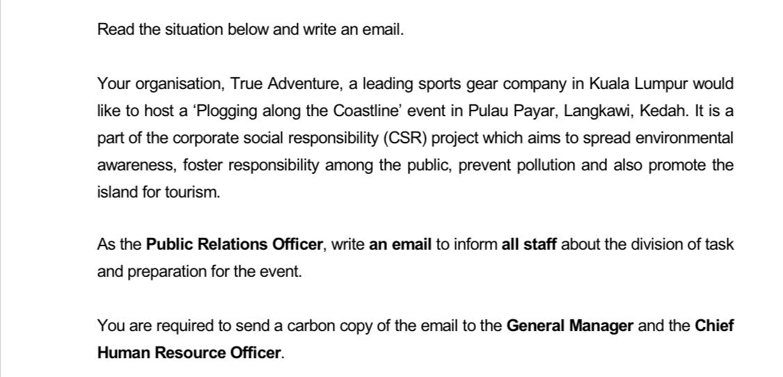 Read the situation below and write an email. Your