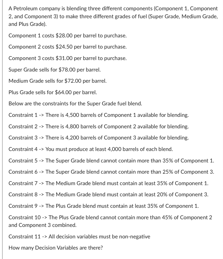 A Petroleum company is blending three different