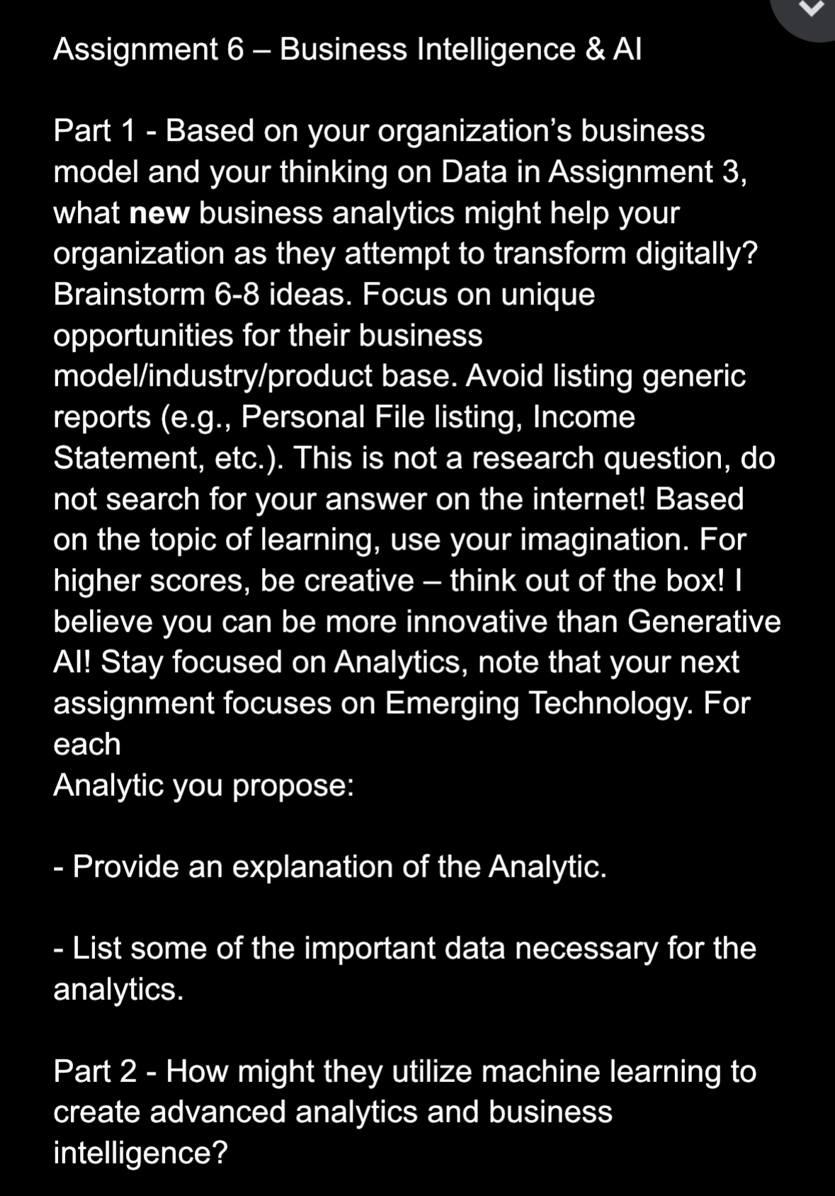 Assignment 6 - Business Intelligence & Al Part 1