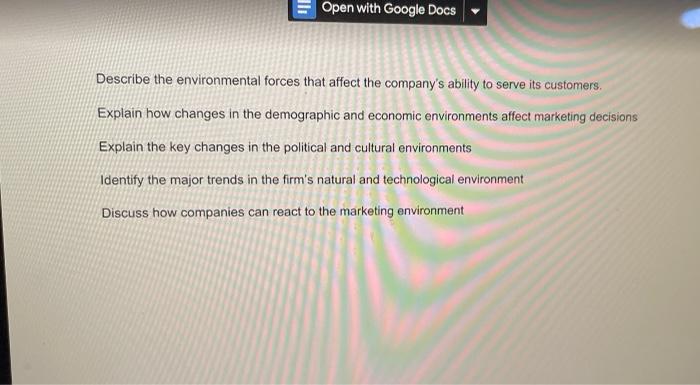 Open with Google Docs Describe the environmental