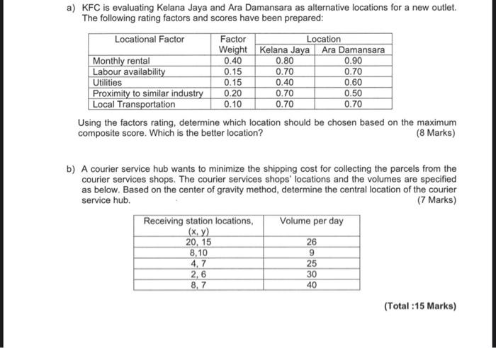 please do help me out solve the question!! a) KFC