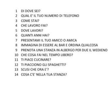 1 DI DOVE SEI? 2. QUAL E IL TUO NUMERO DI