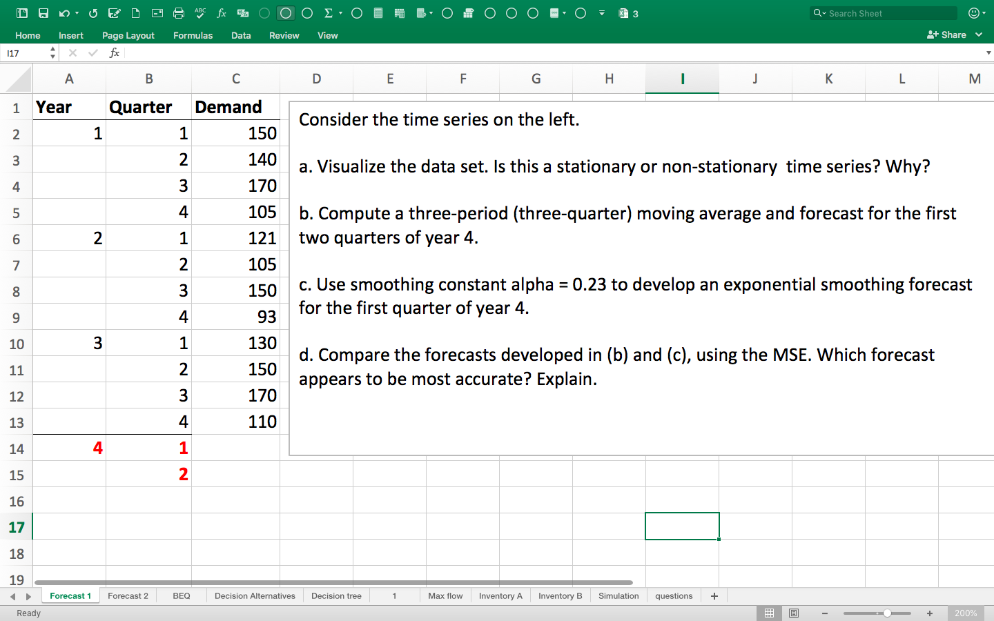 Must use Forecast formula step by step details,