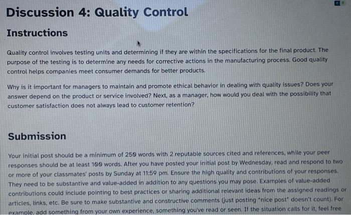 Discussion 4: Quality Control Instructions