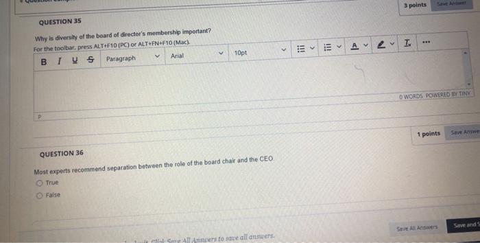 3 points QUESTION 35 A 2 I. Why is diversity of