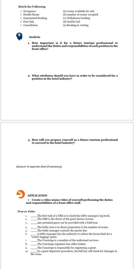 ASSESSMENT Answer the following questions.
