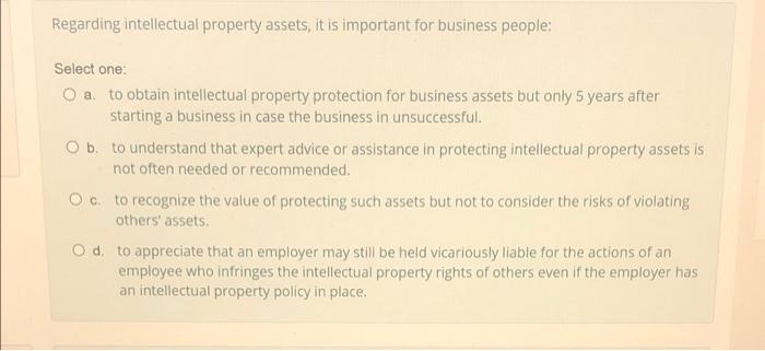 Regarding intellectual property assets, it is