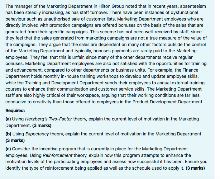 The manager of the Marketing Department in Hilton