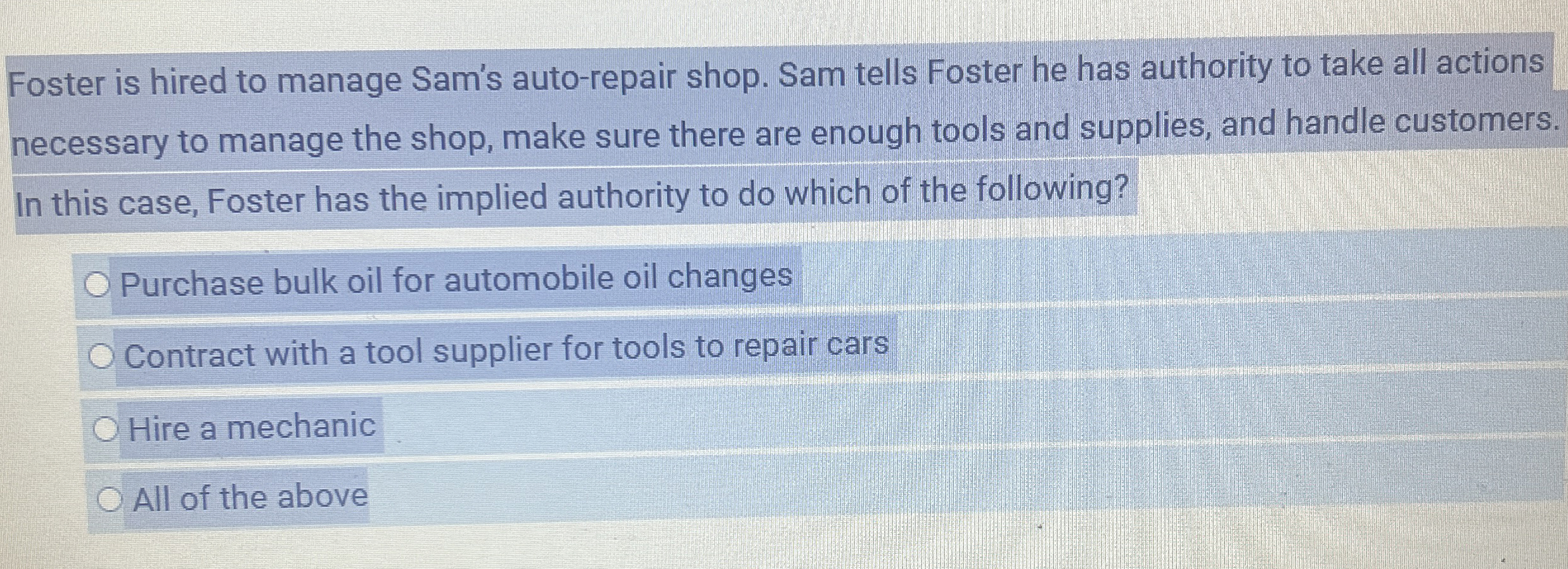 Foster is hired to manage Sam's auto - repair