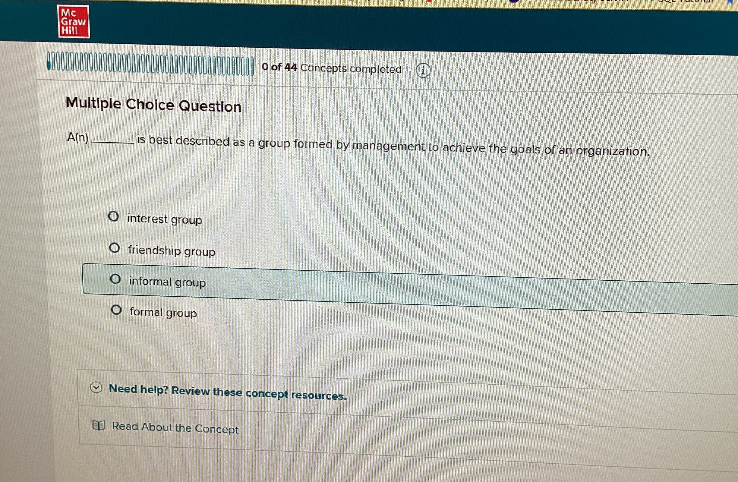 Me Graw Hill 0 of 4 4 Concepts completed ( i )