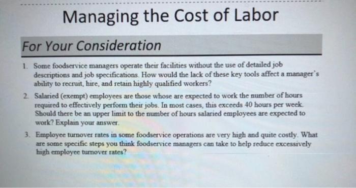 Managing the Cost of Labor For Your Consideration
