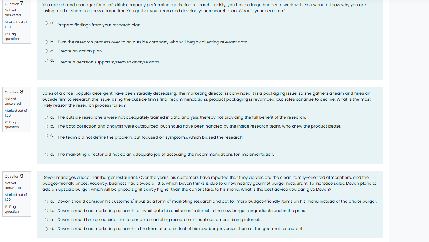 Question 7 Not yet answered You are a brand