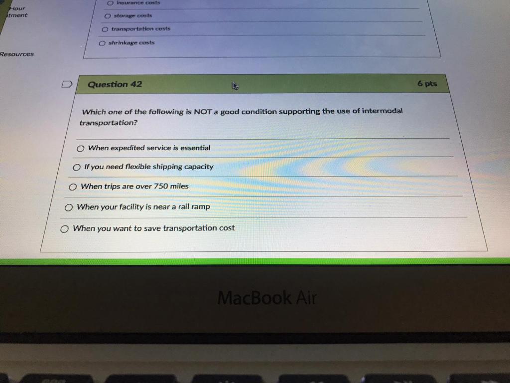 o insurance cont Hour trent O storage costs O