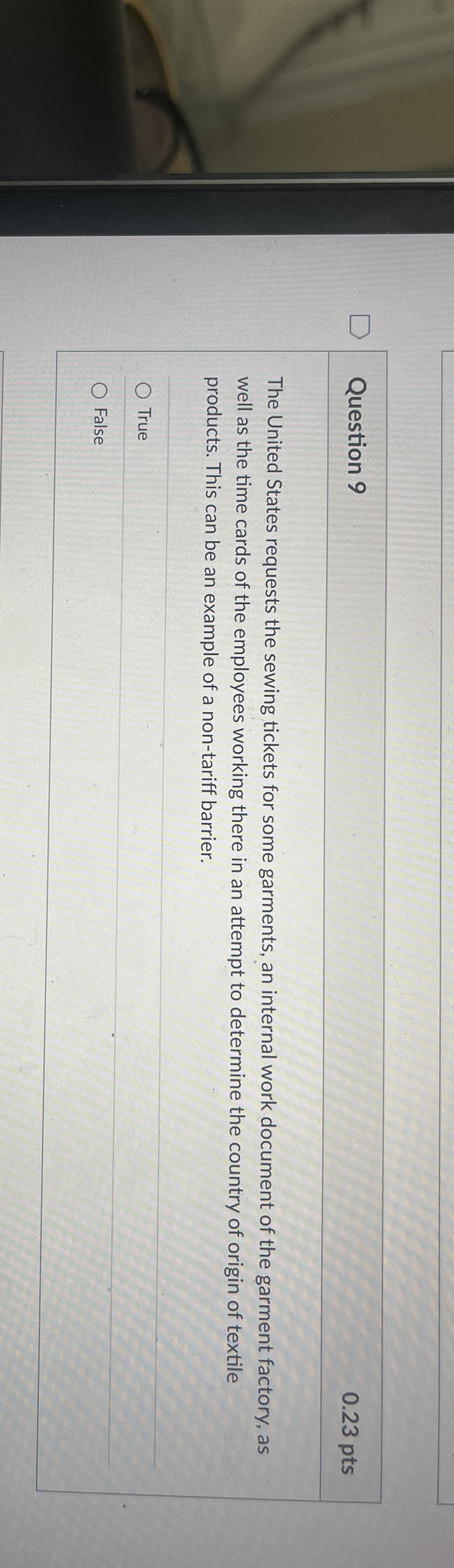 Question 9 0 . 2 3 pts The United States requests