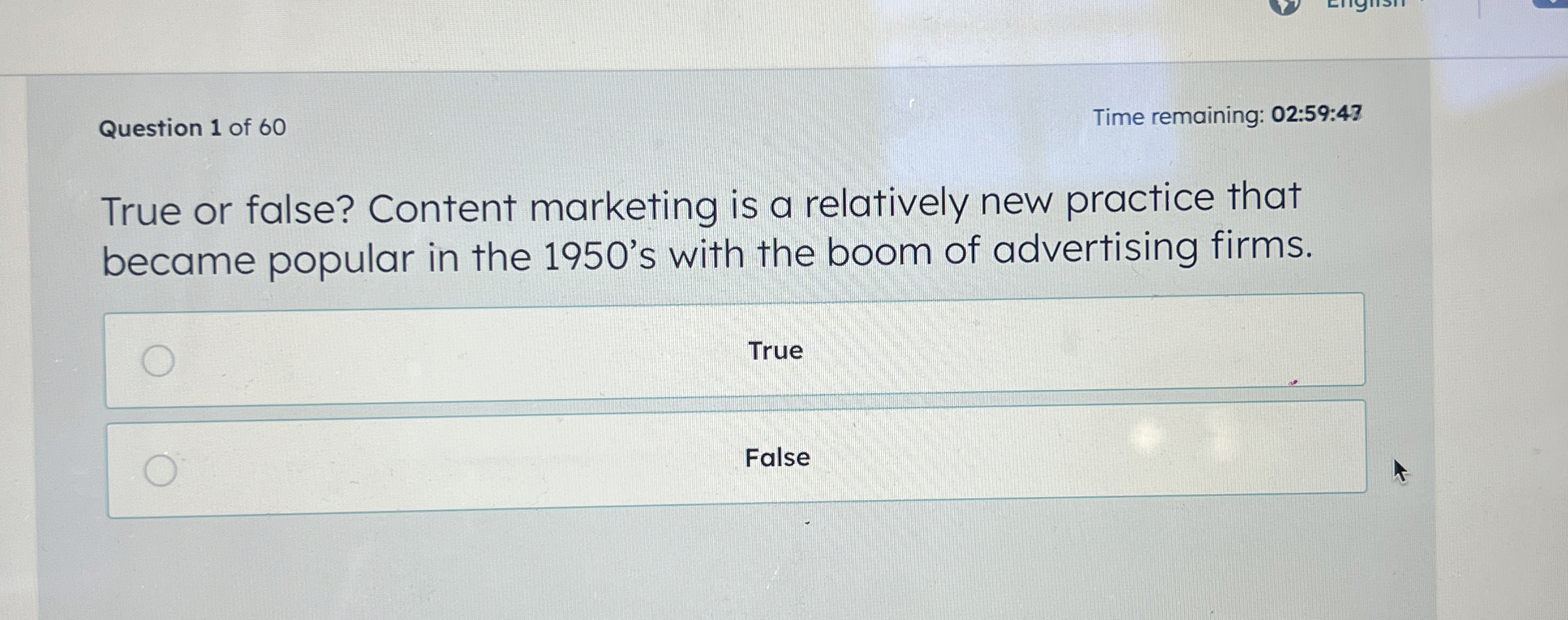 Question 1 of 6 0 Time remaining: 0 2 : 5 9 : 4 2