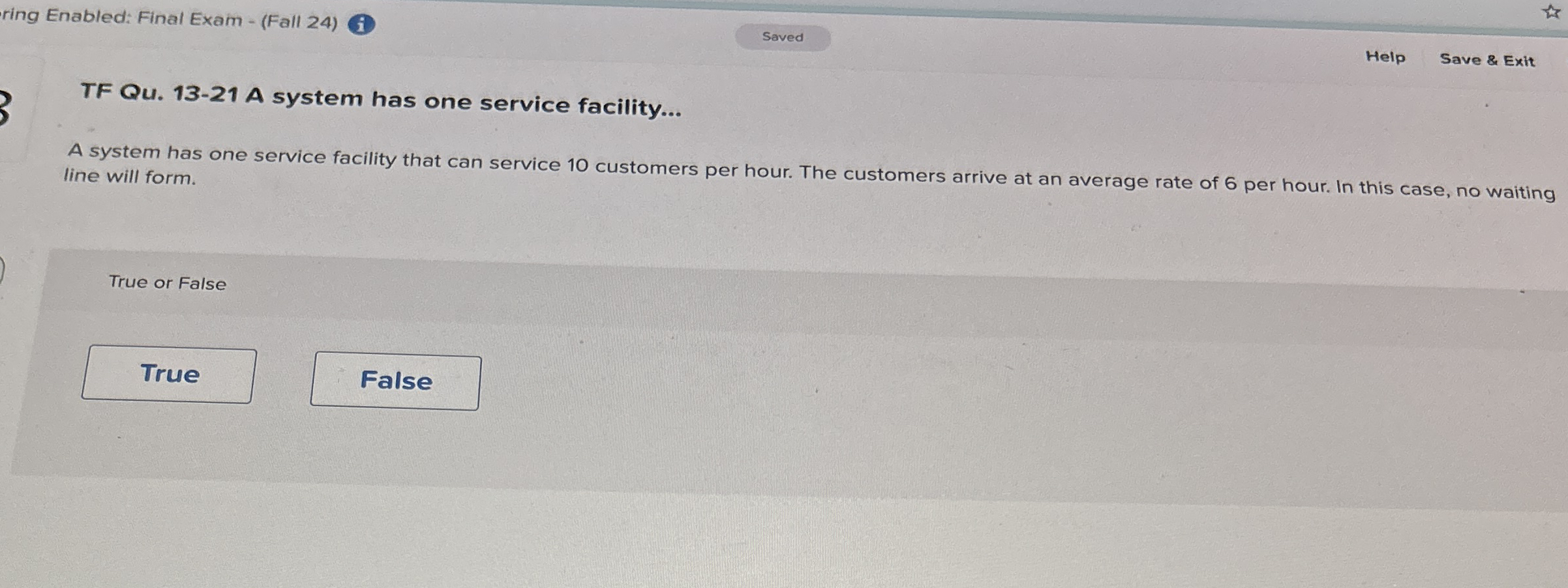 ring Enabled: Final Exam - ( Fall 2 4 ) Help Save