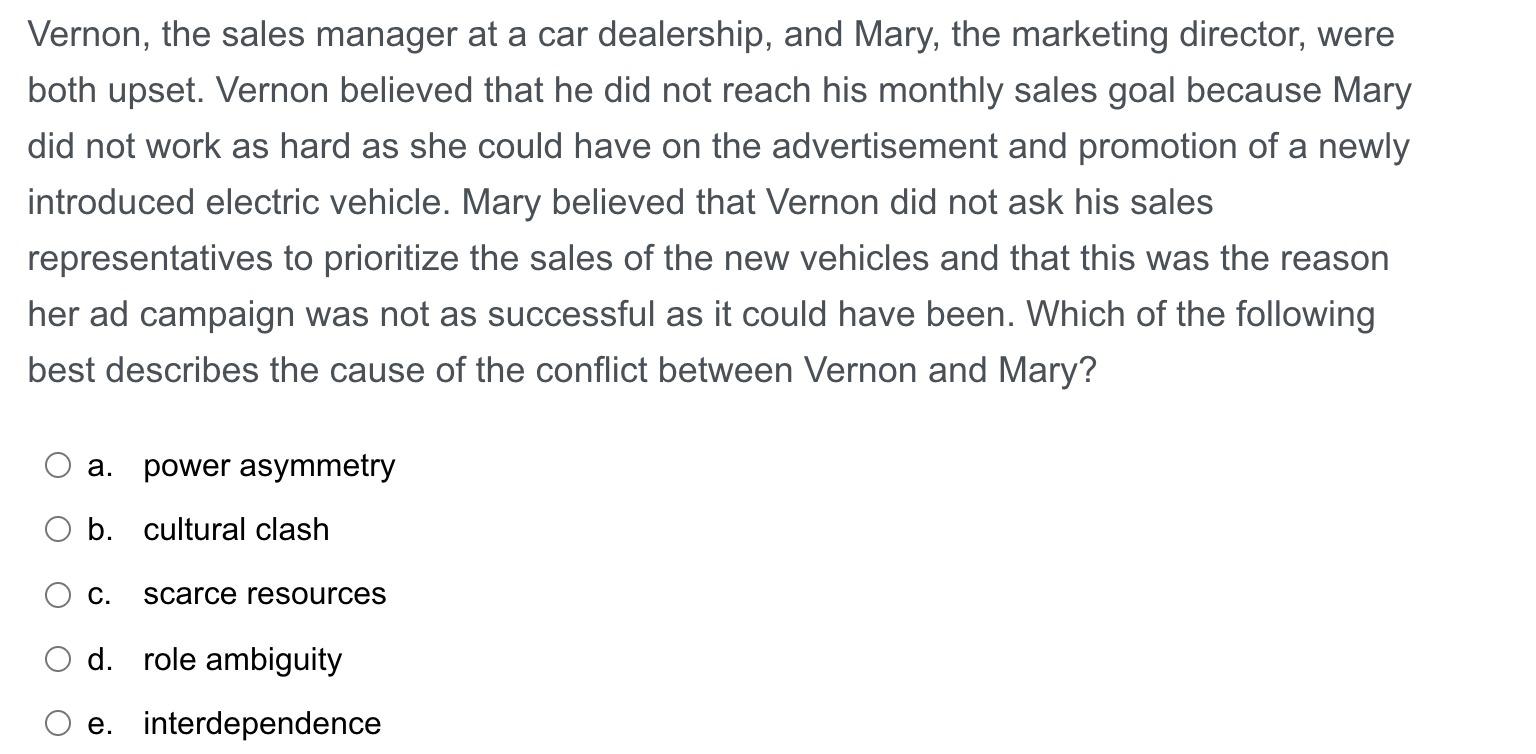 Vernon, the sales manager at a car dealership,