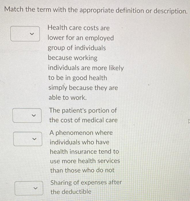 Match the term with the appropriate definition or