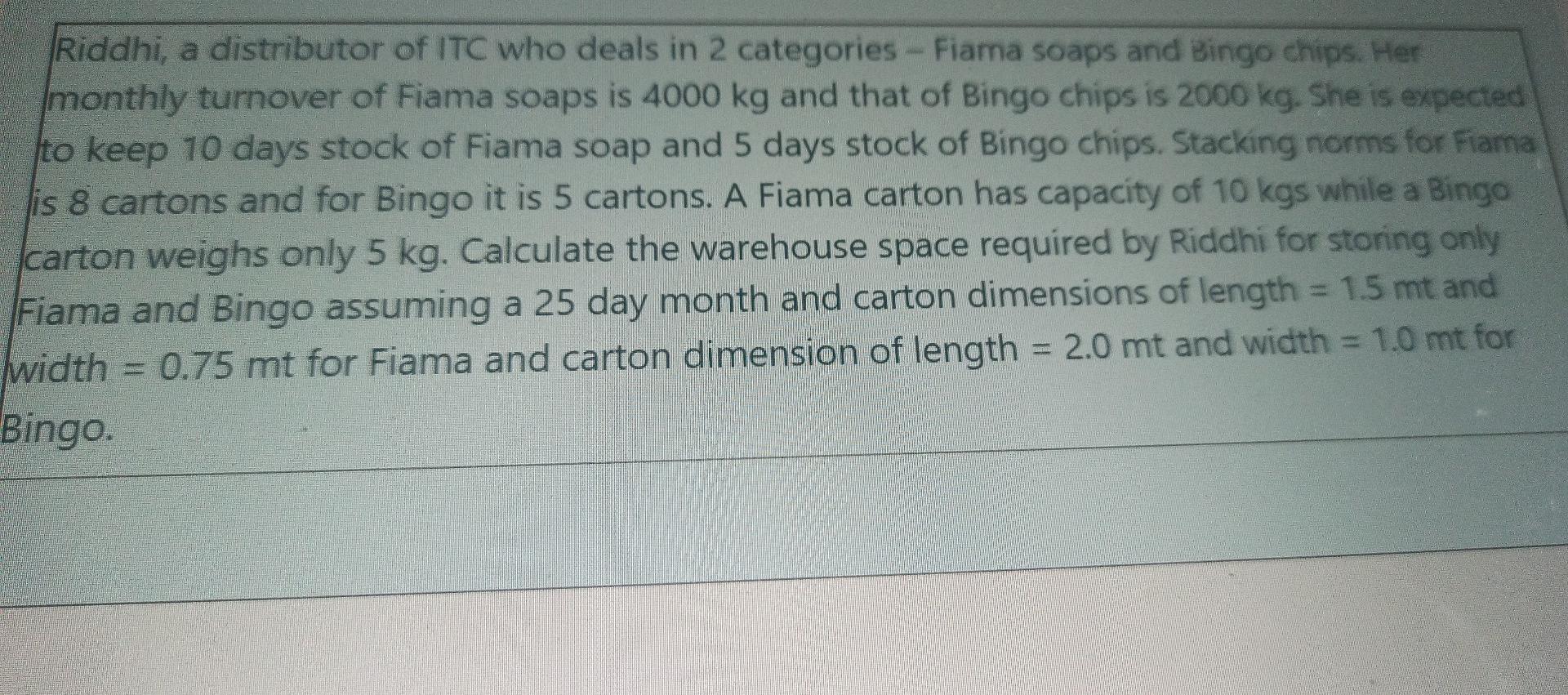 Riddhi, a distributor of ITC who deals in 2