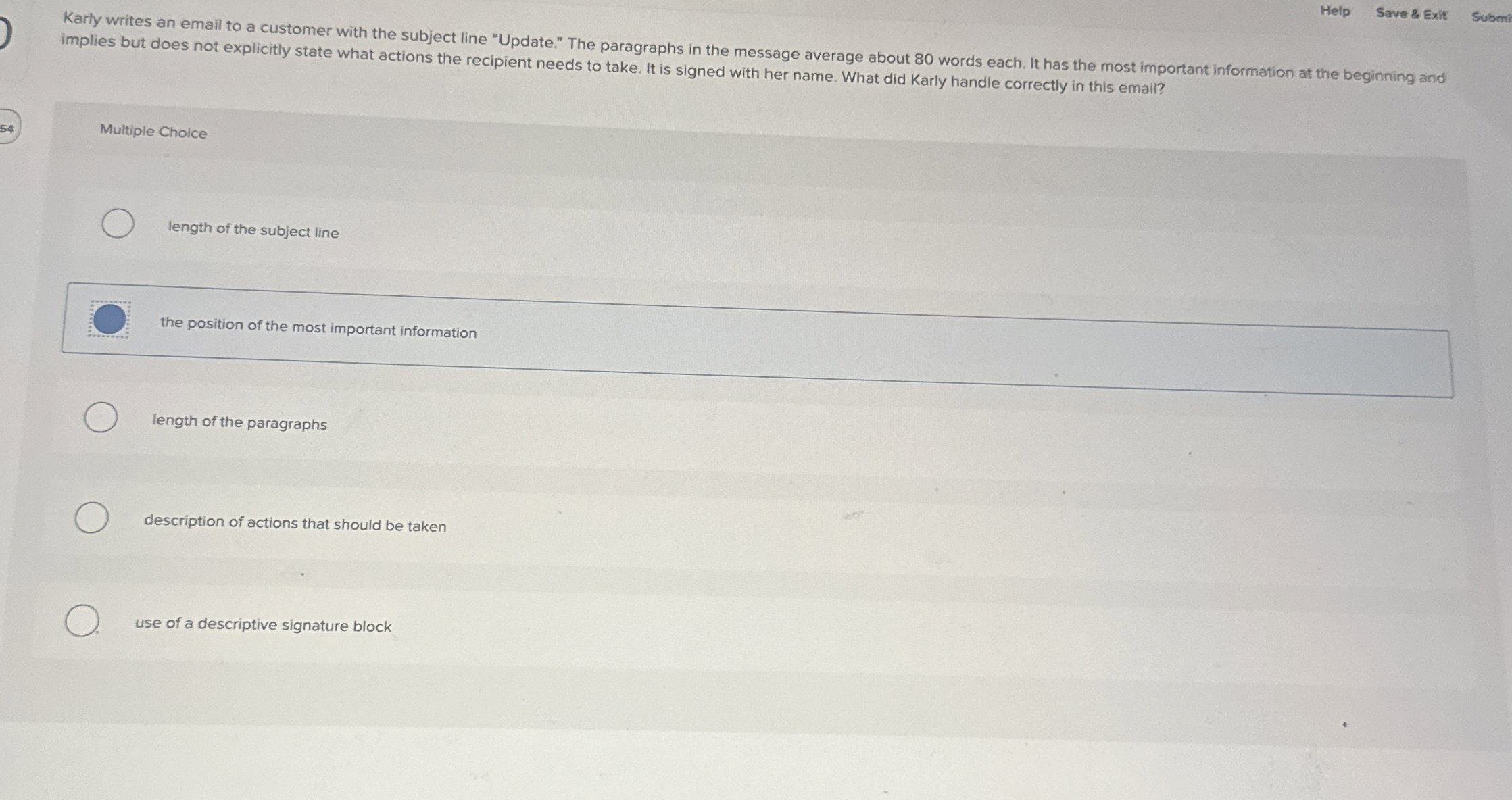 Help Save & Exit Submi Karly writes an email to a