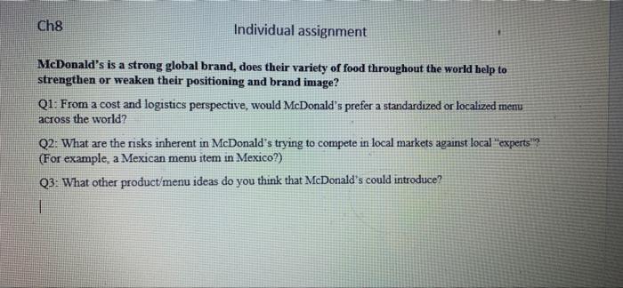 Ch8 Individual assignment McDonald's is a strong