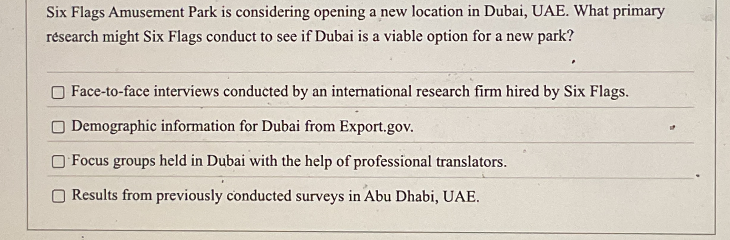 Six Flags Amusement Park is considering opening a