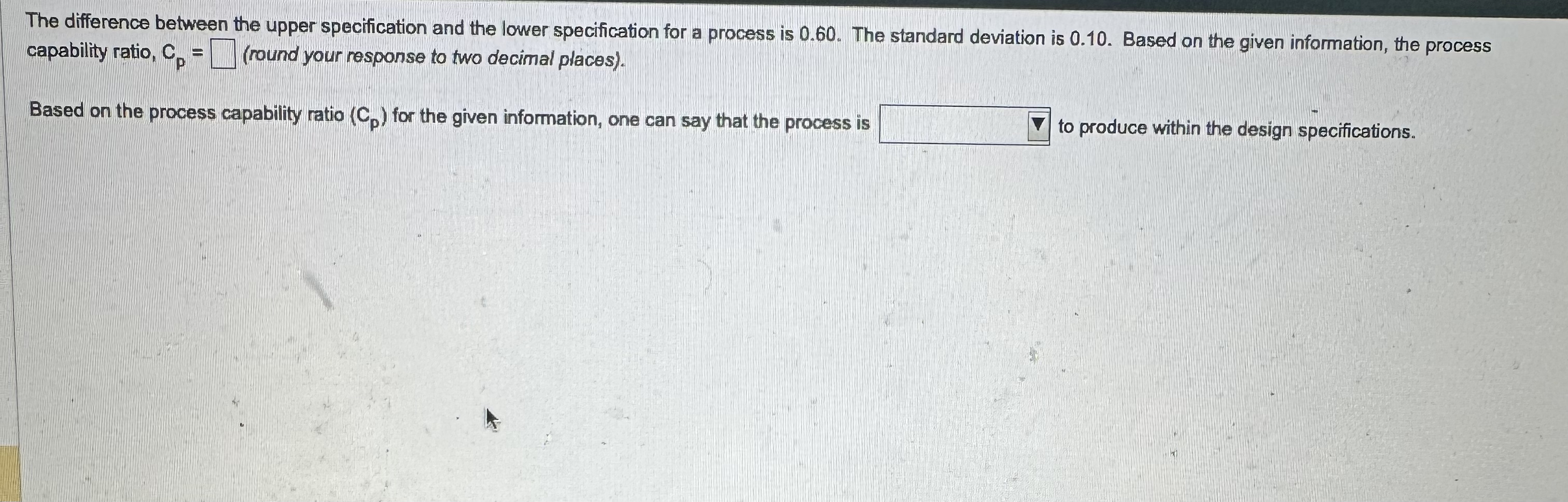 The difference between the upper specification