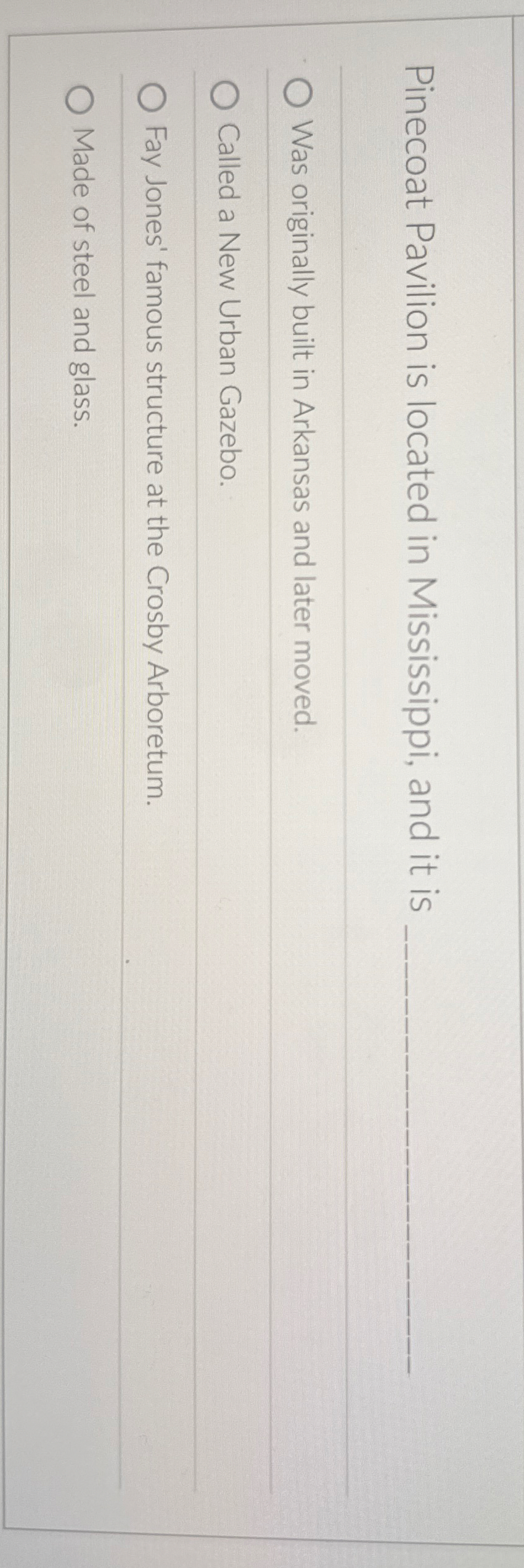 Pinecoat Pavilion is located in Mississippi, and