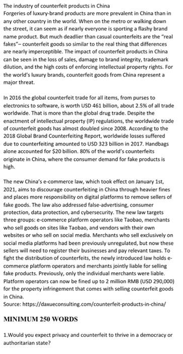 The industry of counterfeit products in China