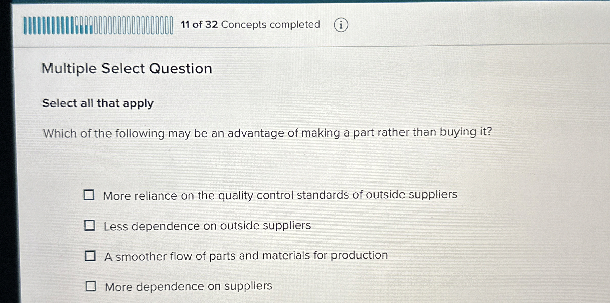 1 1 of 3 2 Concepts completed Multiple Select